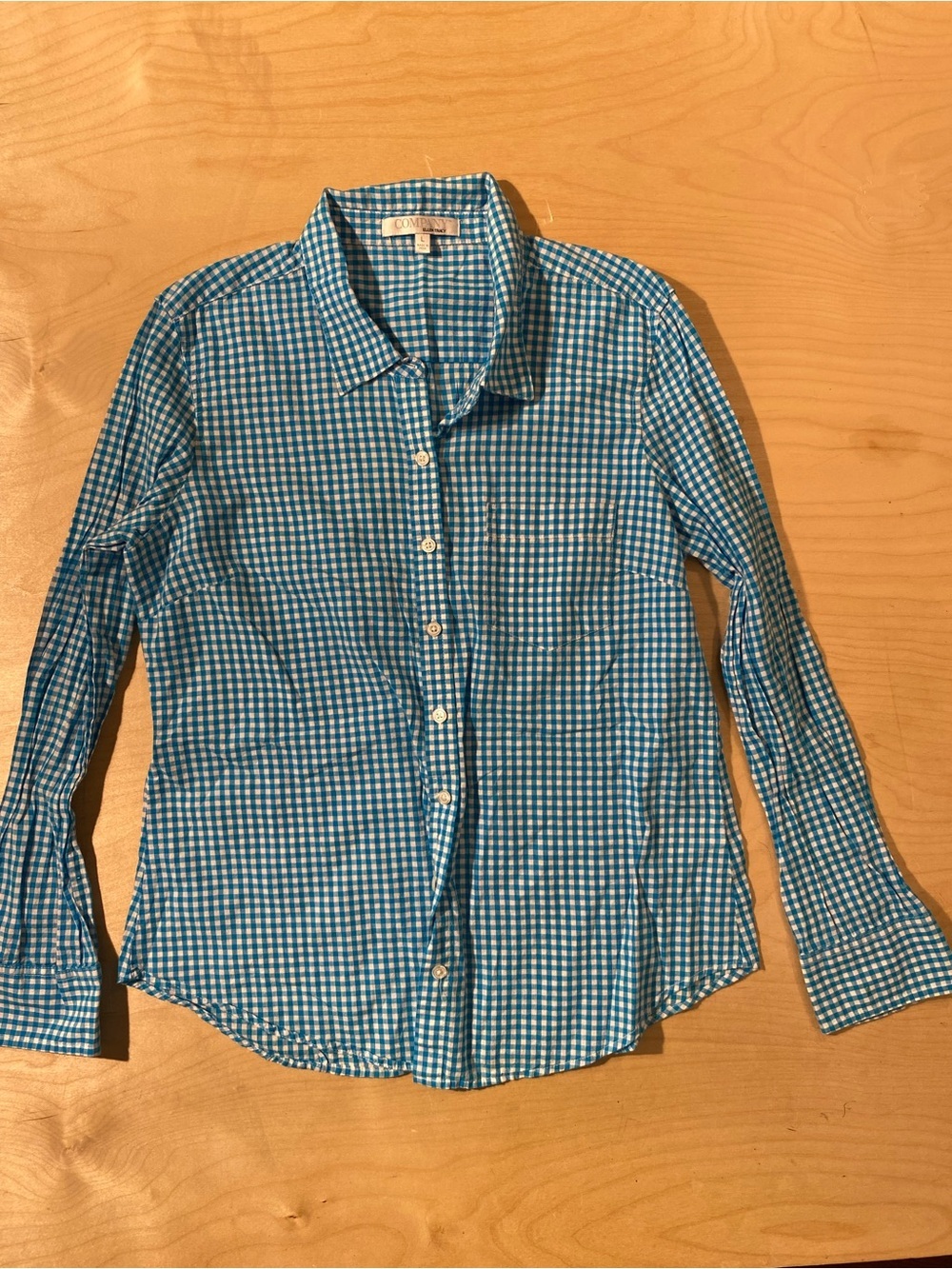 Ellen Tracy Blue Gingham Button-Down Shirt Large (SB)